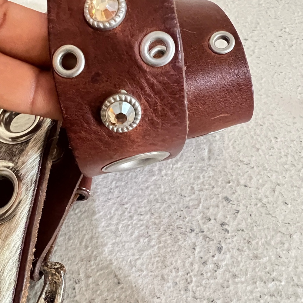 Unisex Leather studded cowhide western cowboy brown belt medium festival - Picture 8 of 16